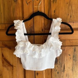 ZARA- White Ruffle Crop Tank Top